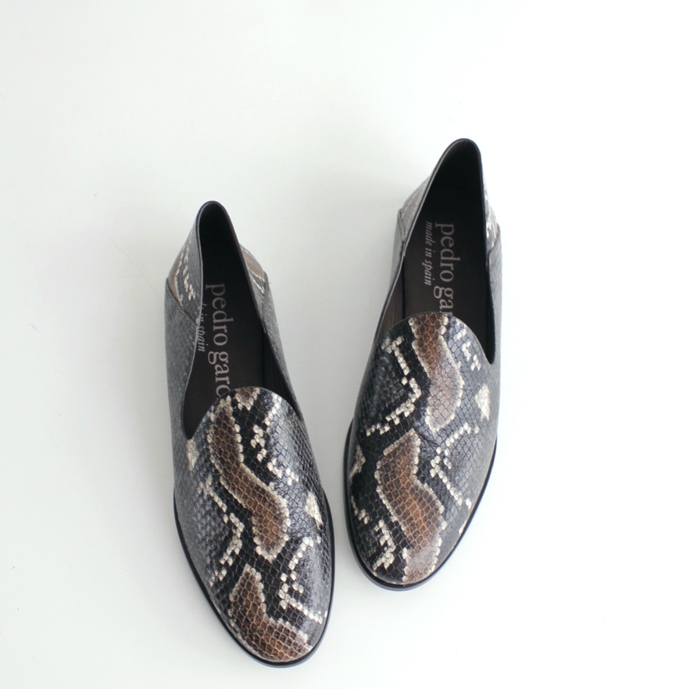 PEDRO GARCIA Exotic Python Snakeskin Embossed Leather Loafers Flat Shoes Slides